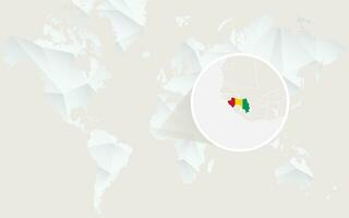 Guinea map with flag in contour on white polygonal World Map. vector