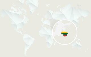 Lithuania map with flag in contour on white polygonal World Map. vector