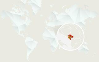 Montenegro map with flag in contour on white polygonal World Map. vector