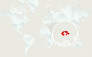 Switzerland map with flag in contour on white polygonal World Map. vector