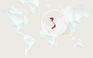 Vietnam map with flag in contour on white polygonal World Map. vector