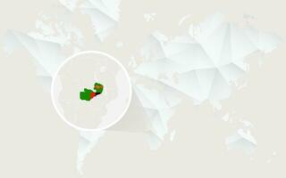 Zambia map with flag in contour on white polygonal World Map. vector