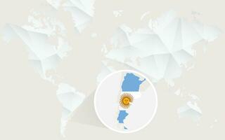 Argentina map with flag in contour on white polygonal World Map. vector