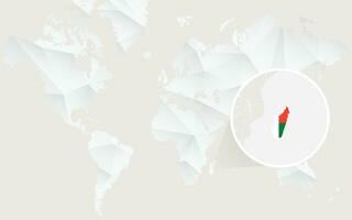 Madagascar map with flag in contour on white polygonal World Map. vector