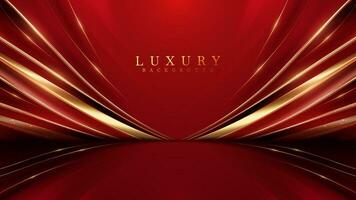 Abstract luxury style red background with golden curve decoration and light effect with bokeh. vector