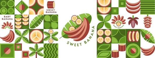 Set of banana design elements in geometric style vector