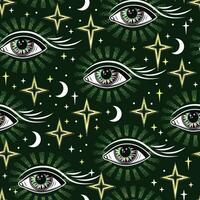 Pattern with all seeing eye, stars, crescent vector