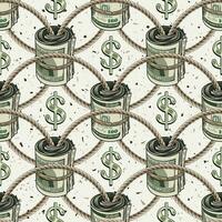 Geometric pattern with dollar sign, money rolls vector