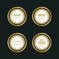 Collection of blue top quality badges with gold border vector