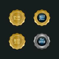 Collection of blue top quality badges with gold border vector