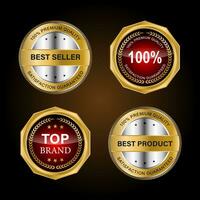 Golden badges and labels with golden ribbon vector collection .vector illustration