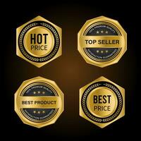 Golden badges and labels with golden ribbon vector collection .vector illustration