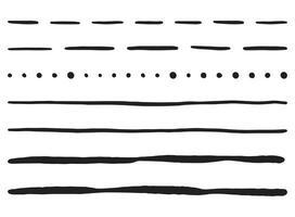 Set of hand drawn horizontal lines. Vector borders for planning, diary, decor, memo. Underlines doodles. Grunge frame, strokes isolated on white background. Black ink drawing.