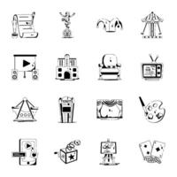 Carnival Fun and Media Entertainment Glyph Icons vector