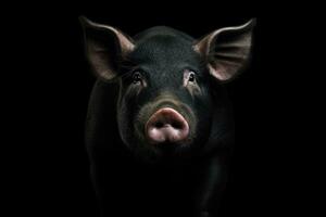 Black Pig on dark background. Generative AI photo