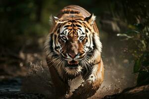 Angry tiger in the jungle. Generative AI photo