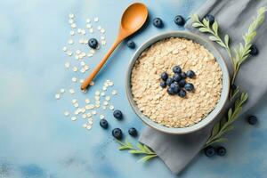 Oatmeal with blueberries. Healthy breakfast. AI Generative photo