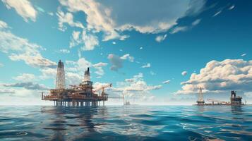 Offshore Jack Up Rig in The Middle of The Sea at clouds sky Generative ai. photo