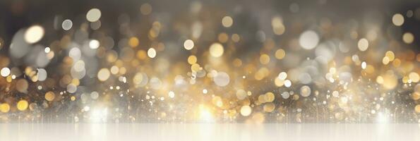 Defocused festive background with gold glitter. AI Generative photo