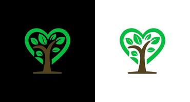 verde árbol logo diseño. naturaleza y ambiente símbolo. vector ilustración. corazón árbol logo icono