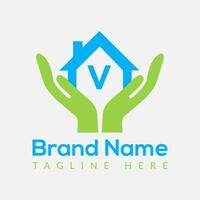 Home Loan Logo On Letter V Template. Home Loan On V Letter, Initial Home Loan Sign Concept Template vector