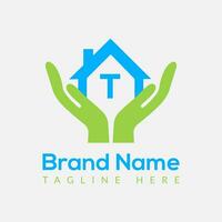 Home Loan Logo On Letter T Template. Home Loan On T Letter, Initial Home Loan Sign Concept Template vector