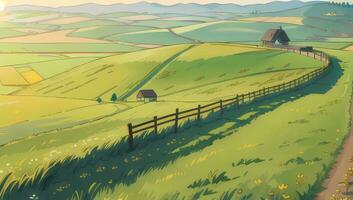 Green Pasteur Grass Field Illustration Anime Manga Visual Novel Background Wallpaper photo