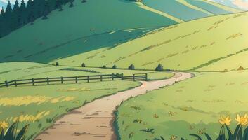 Green Pasteur Grass Field Illustration Anime Manga Visual Novel Background Wallpaper photo