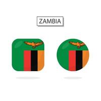 Flag of Zambia 2 Shapes icon 3D cartoon style. vector