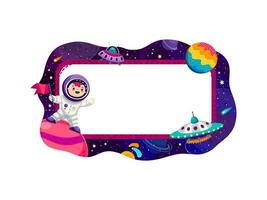 Border frame with space planets, stars, astronaut vector