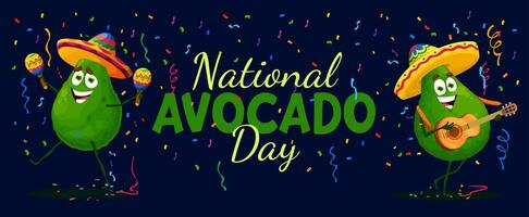 National avocado day banner with cartoon musicians vector