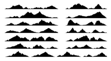 Rock, hill and mountain black silhouettes, alp set vector