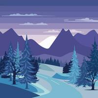 Winter background square composition. Square post winter landscape. Winter view background. Vector illustration.