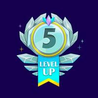 Game interface level up metal badge with wings vector