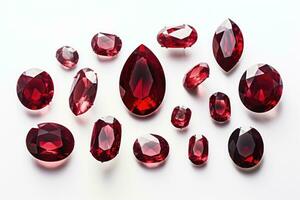 Collection of ruby gems on white background. AI Generative photo