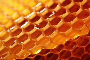 Close up view of honeycomb with honey. AI Generative photo