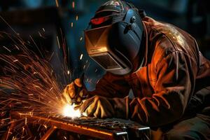 Industrial Metal Welding. Masked worker. photo