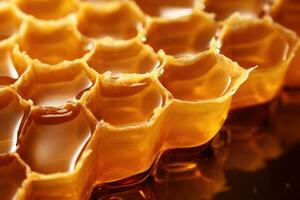 Close up view of honeycomb with honey. AI Generative photo