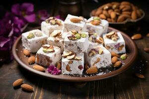 Eastern sweets turkish delight, lokum with nuts photo