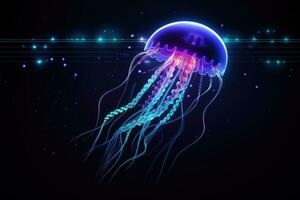 Futuristic glowing jellyfish in neon colors photo