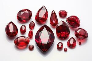 Ruby gemstone collection on white background. AI Generative photo