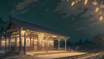 Train Station Exterior Shot Visual Novel Anime Manga Background Wallpaper photo