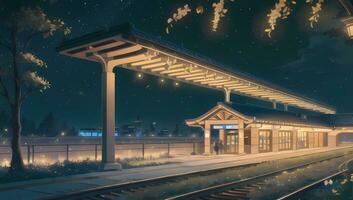 Train Station Exterior Shot Visual Novel Anime Manga Background Wallpaper photo