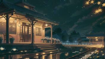 Train Station Exterior Shot Visual Novel Anime Manga Background Wallpaper photo