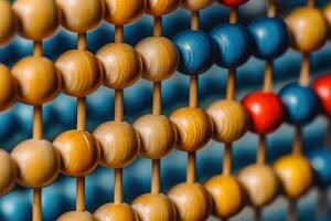 Wooden abacus on a blue background. AI Generative photo