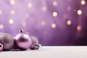 Purple christmas balls over blurred background. AI Generative photo