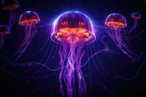 Futuristic neon glowing jellyfish photo