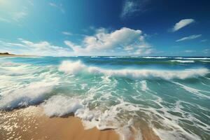 Summer tropical beach and sea waves. Generative AI photo