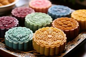 Chinese traditional mooncakes for Mid-Autumn. AI Generative photo