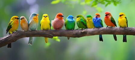 tropical aves sentado en un árbol rama en el selva. generativo ai foto